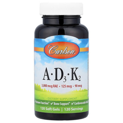 <img alt="Carlson, Vitamins A - D3 - K2, 120 Soft Gels" title="Carlson, Vitamins A - D3 - K2, 120 Soft Gels,088395119101"