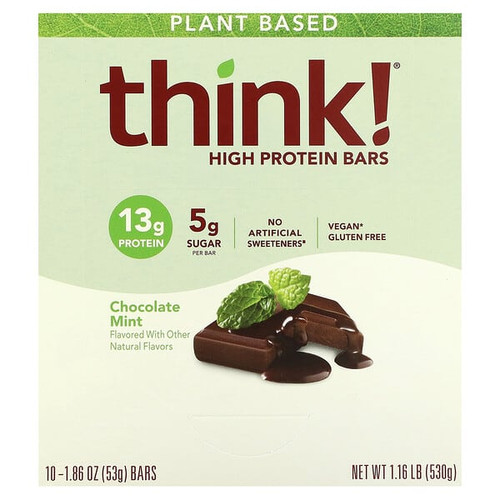 <img alt="Think , Plant Based High Protein Bars, Chocolate Mint, 10 Bars, 1.86 oz (53 g) Each" title="Think , Plant Based High Protein Bars, Chocolate Mint, 10 Bars, 1.86 oz (53 g) Each,753656714202"