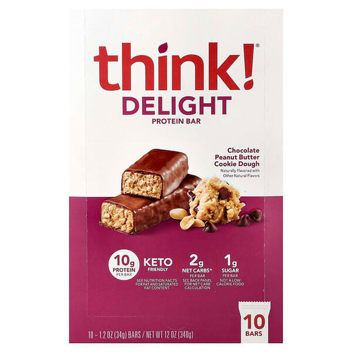 <img alt="Think , Delight Protein Bar, Chocolate Peanut Butter Cookie Dough, 10 Bars, 1.2 oz (34 g) Each" title="Think , Delight Protein Bar, Chocolate Peanut Butter Cookie Dough, 10 Bars, 1.2 oz (34 g) Each,753656719405"