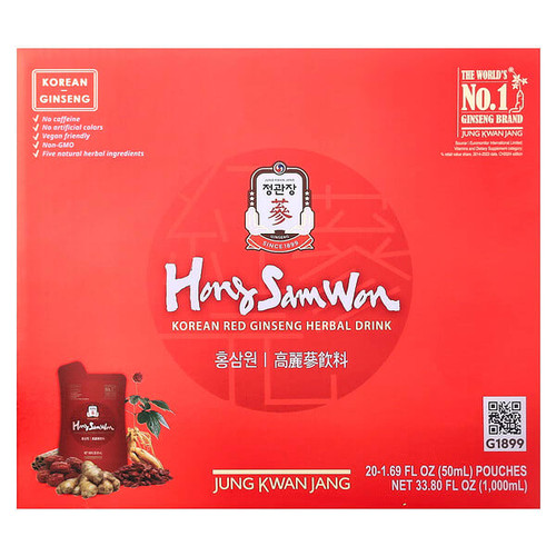 <img alt="JungKwanJang, Korean Red Ginseng Herbal Drink, 20 Pouches, 1.69 fl oz (50 ml) Each" title="JungKwanJang, Korean Red Ginseng Herbal Drink, 20 Pouches, 1.69 fl oz (50 ml) Each,819079014623"