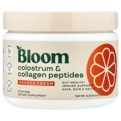 <img alt="Bloom, Colostrum & Collagen Peptides, Orange Cream, 4.23 oz (120 g)" title="Bloom, Colostrum & Collagen Peptides, Orange Cream, 4.23 oz (120 g),810137461274"