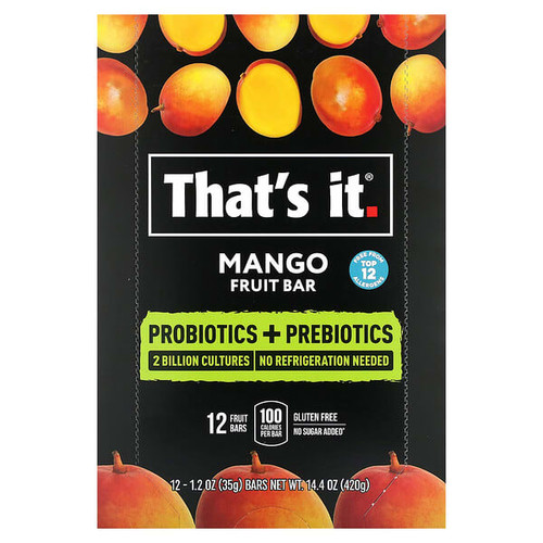 <img alt="Thats It, Probiotics + Prebiotics  Fruit Bar, Mango, 12 Bars, 1.2 oz (35 g) Each" title="Thats It, Probiotics + Prebiotics  Fruit Bar, Mango, 12 Bars, 1.2 oz (35 g) Each,850000547155"