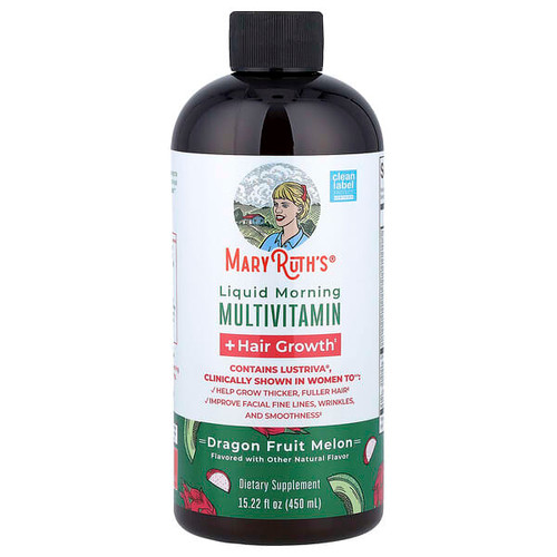 <img alt="MaryRuths, Liquid Morning Multivitamin + Hair Growth, Dragon Fruit Melon, 15.22 fl oz (450 ml)" title="MaryRuths, Liquid Morning Multivitamin + Hair Growth, Dragon Fruit Melon, 15.22 fl oz (450 ml),810104623483"