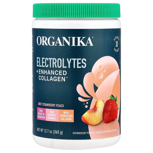<img alt="Organika, Electrolytes + Enhanced Collagen, Juicy Strawberry Peach, 12.7 oz (360 g)" title="Organika, Electrolytes + Enhanced Collagen, Juicy Strawberry Peach, 12.7 oz (360 g),620365250751"