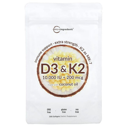 <img alt="Micro Ingredients, Vitamin D3 & K2, 300 Softgels" title="Micro Ingredients, Vitamin D3 & K2, 300 Softgels,850056167628"