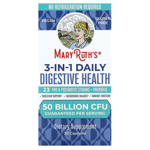 <img alt="MaryRuths, 3-In-1 Daily Digestive Health, 50 Billion CFU, 30 Capsules" title="MaryRuths, 3-In-1 Daily Digestive Health, 50 Billion CFU, 30 Capsules,810104621588"