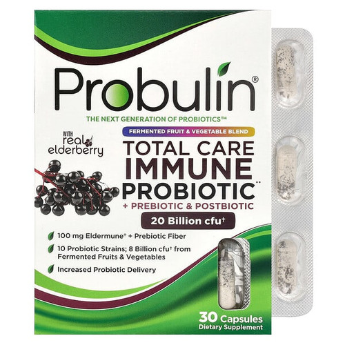 <img alt="Probulin, Total Care Immune Probiotic + Prebiotic & Postbiotic with Real Elderberry, 20 Billion CFU, 30 Capsules" title="Probulin, Total Care Immune Probiotic + Prebiotic & Postbiotic with Real Elderberry, 20 Billion CFU, 30 Capsules,855757003381"