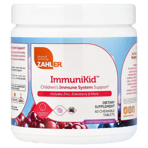 <img alt="Zahler, ImmuniKid, Childrens Immune System Support, Grape, 60 Chewable Tablets" title="Zahler, ImmuniKid, Childrens Immune System Support, Grape, 60 Chewable Tablets,848998082260"