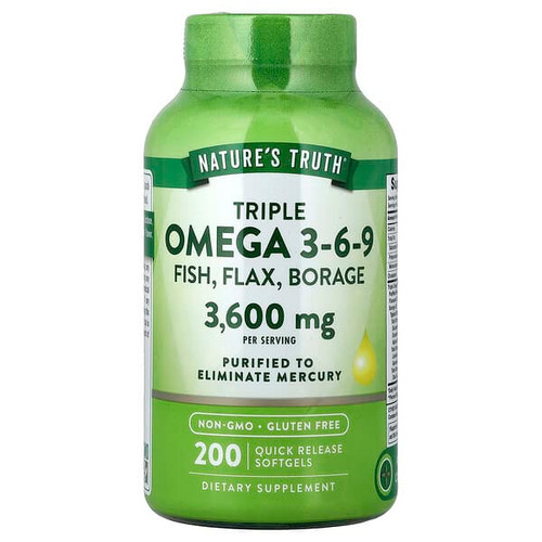 <img alt="Natures Truth, Triple Omega 3-6-9, Fish, Flax, Borage, 200 Quick Release Softgels" title="Natures Truth, Triple Omega 3-6-9, Fish, Flax, Borage, 200 Quick Release Softgels,840093106537"