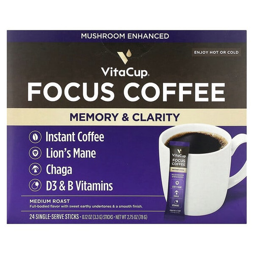 <img alt="VitaCup, Focus Instant Coffee, Medium Roast, 24 Single-Serve Sticks, 0.12 oz (3.3 g) Each" title="VitaCup, Focus Instant Coffee, Medium Roast, 24 Single-Serve Sticks, 0.12 oz (3.3 g) Each,850036288374"