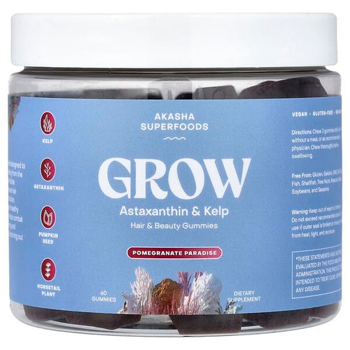 <img alt="Akasha Superfoods, Grow, Hair & Beauty Gummies, Pomegranate Paradise, 60 Gummies" title="Akasha Superfoods, Grow, Hair & Beauty Gummies, Pomegranate Paradise, 60 Gummies,860011893530"