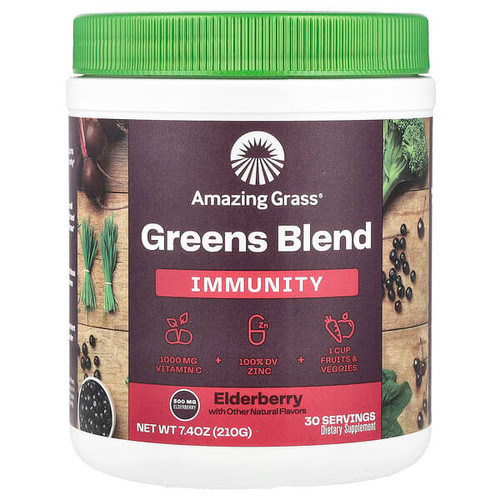 <img alt="Amazing Grass, Greens Blend, Immunity, Elderberry , 7.4 oz (210 g)" title="Amazing Grass, Greens Blend, Immunity, Elderberry , 7.4 oz (210 g),829835009008"
