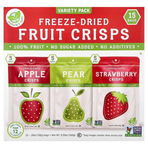 <img alt="Natures Turn, Freeze-Dried Fruit Crisps, Lunchbox Snack Variety Pack, 15 Bags, 0.35 oz (10 g) Each" title="Natures Turn, Freeze-Dried Fruit Crisps, Lunchbox Snack Variety Pack, 15 Bags, 0.35 oz (10 g) Each,850025365253"