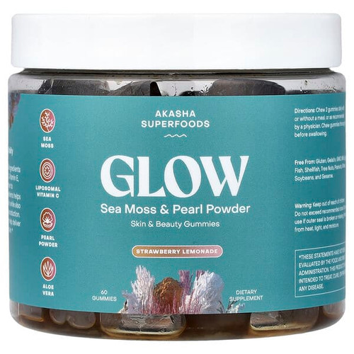 <img alt="Akasha Superfoods, Glow, Sea Moss & Pearl Powder, Strawberry Lemonade, 60 Gummies" title="Akasha Superfoods, Glow, Sea Moss & Pearl Powder, Strawberry Lemonade, 60 Gummies,860011893516"