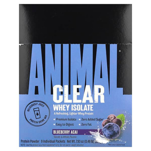 <img alt="Animal, Clear Whey Isolate, Blueberry Acai, 9 Individual Packets, 0.05 lb (25 g) Each" title="Animal, Clear Whey Isolate, Blueberry Acai, 9 Individual Packets, 0.05 lb (25 g) Each,039442005595"