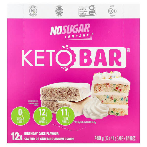 <img alt="No Sugar Company, Keto Bar, Birthday Cake, 12 Bars, 40 g Each" title="No Sugar Company, Keto Bar, Birthday Cake, 12 Bars, 40 g Each,687910000353"