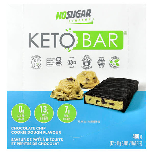 <img alt="No Sugar Company, Keto Bars, Chocolate Chip Cookie Dough, 12 Bars, 40 g Each" title="No Sugar Company, Keto Bars, Chocolate Chip Cookie Dough, 12 Bars, 40 g Each,628451125730"
