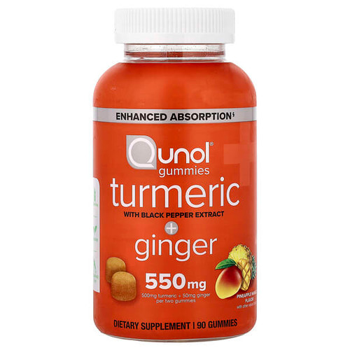 <img alt="Qunol, Turmeric + Ginger Gummies With Black Pepper Extract, Pineapple Mango, 90 Gummies" title="Qunol, Turmeric + Ginger Gummies With Black Pepper Extract, Pineapple Mango, 90 Gummies,850052593216"