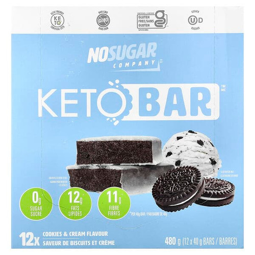 <img alt="No Sugar Company, Keto Bar, Cookies & Cream, 12 Bars, 40 g Each" title="No Sugar Company, Keto Bar, Cookies & Cream, 12 Bars, 40 g Each,687910000360"
