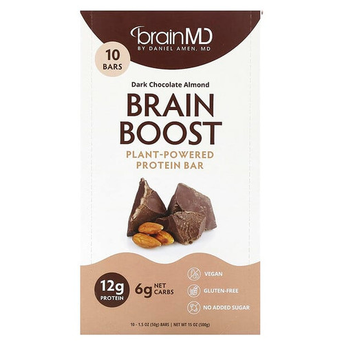 <img alt="BrainMD, Brain Boost, Plant-Powered Protein Bar, Dark Chocolate Almond, 10 Bars, 1.5 oz (50 g) Each" title="BrainMD, Brain Boost, Plant-Powered Protein Bar, Dark Chocolate Almond, 10 Bars, 1.5 oz (50 g) Each,857568003581"