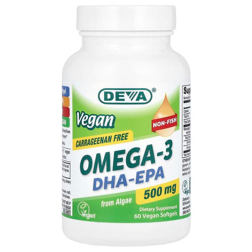 <img alt="Deva, Vegan Omega-3, DHA-EPA, 500 mg, 60 Vegan Softgels" title="Deva, Vegan Omega-3, DHA-EPA, 500 mg, 60 Vegan Softgels,895634000638"