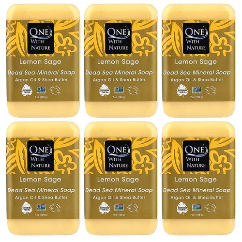 <img alt="One with Nature, Dead Sea Mineral Bar Soap, Lemon Sage, 6 Count, 7 oz (198 g) Each" title="One with Nature, Dead Sea Mineral Bar Soap, Lemon Sage, 6 Count, 7 oz (198 g) Each,893455000493"