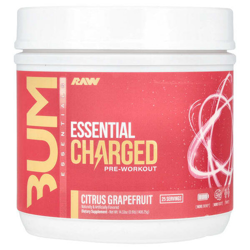 <img alt="Raw Nutrition, Bum Essentials, Essential Charged Pre-Workout, Citrus Grapefruit, 14.33 oz (406.25 g)" title="Raw Nutrition, Bum Essentials, Essential Charged Pre-Workout, Citrus Grapefruit, 14.33 oz (406.25 g),850057175516"