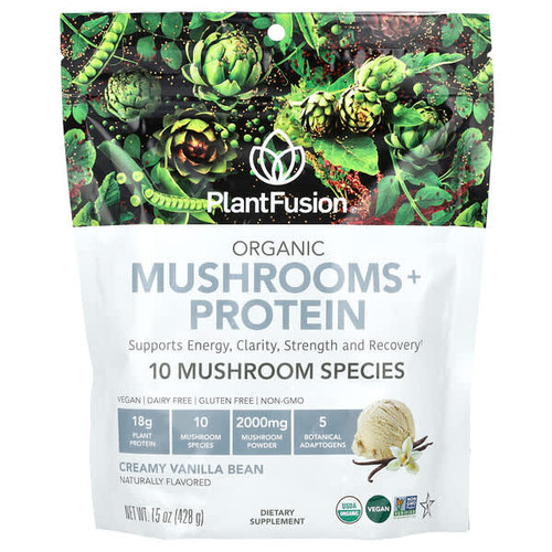 <img alt="PlantFusion, Organic Mushrooms + Protein, Creamy Vanilla Bean, 15 oz (428 g)" title="PlantFusion, Organic Mushrooms + Protein, Creamy Vanilla Bean, 15 oz (428 g),840052400805"
