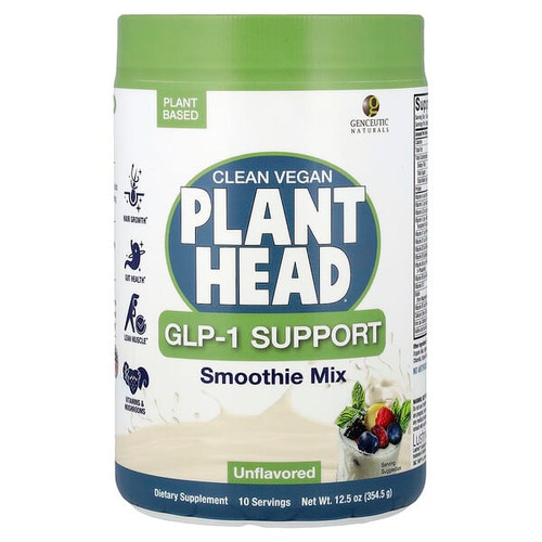 <img alt="Genceutic Naturals, Clean Vegan Plant Head, GLP-1 Support, Smoothie Mix, Unflavored, 12.5 oz (354.5 g)" title="Genceutic Naturals, Clean Vegan Plant Head, GLP-1 Support, Smoothie Mix, Unflavored, 12.5 oz (354.5 g),896245000581"