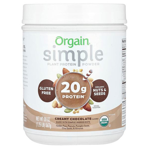 <img alt="Orgain, Simple, Plant Protein Powder, Creamy Chocolate, 1.25 lb (567 g)" title="Orgain, Simple, Plant Protein Powder, Creamy Chocolate, 1.25 lb (567 g),851770007474"