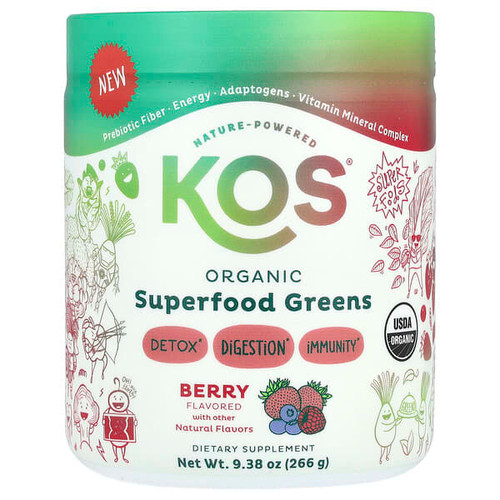 <img alt="KOS, Organic Superfood Greens, Berry, 9.38 oz (266 g)" title="KOS, Organic Superfood Greens, Berry, 9.38 oz (266 g),850051063062"