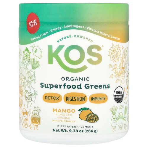 <img alt="KOS, Organic Superfood Greens, Mango, 9.38 oz (266 g)" title="KOS, Organic Superfood Greens, Mango, 9.38 oz (266 g),850051063093"