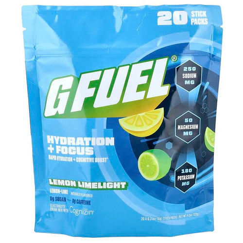 <img alt="G FUEL, Hydration + Focus, Electrolyte Drink Mix with Cognizin, Lemon Limelight, 20 Stick Packs, 0.21 oz (6 g) Each" title="G FUEL, Hydration + Focus, Electrolyte Drink Mix with Cognizin, Lemon Limelight, 20 Stick Packs, 0.21 oz (6 g) Each,810124604455"