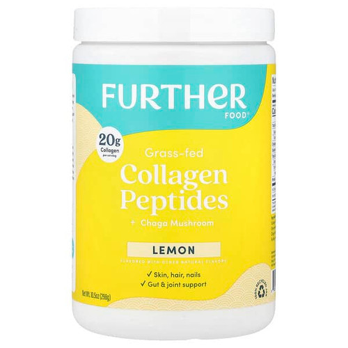 <img alt="Further Food, Grass-Fed Collagen Peptides + Chaga Mushroom, Lemon, 10.5 oz (298 g)" title="Further Food, Grass-Fed Collagen Peptides + Chaga Mushroom, Lemon, 10.5 oz (298 g),850006249985"