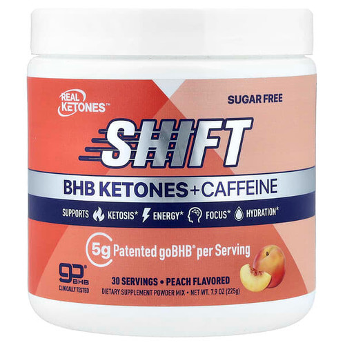 <img alt="Real Ketones, Shift, BHB Ketones + Caffeine Powder Mix, Peach, 7.9 oz (225 g)" title="Real Ketones, Shift, BHB Ketones + Caffeine Powder Mix, Peach, 7.9 oz (225 g),850039530425"
