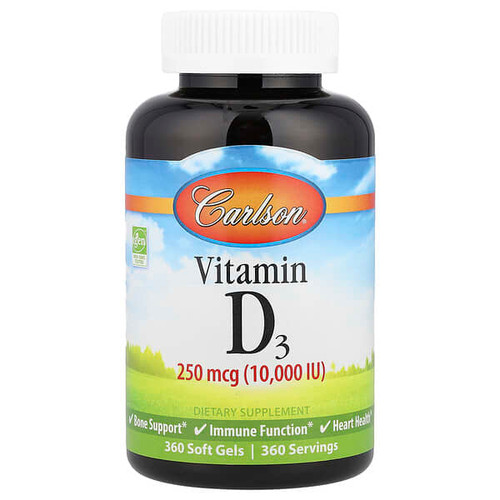 <img alt="Carlson, Vitamin D3, 250 mcg (10,000 IU), 360 Soft Gels" title="Carlson, Vitamin D3, 250 mcg (10,000 IU), 360 Soft Gels,088395142307"