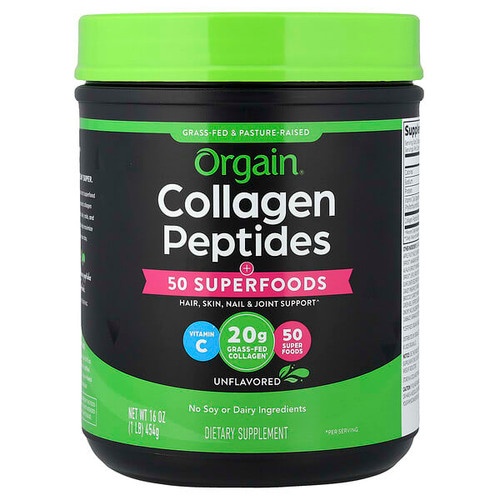 <img alt="Orgain, Collagen Peptides + 50 Superfoods, Unflavored, 1 lb (454 g)" title="Orgain, Collagen Peptides + 50 Superfoods, Unflavored, 1 lb (454 g),851770007733"