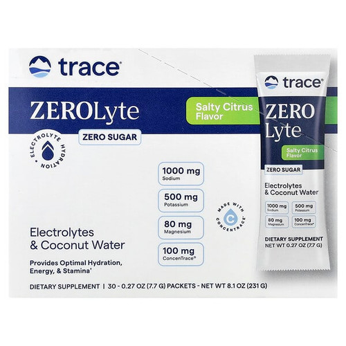 <img alt="Trace, ZEROLyte, Electrolytes & Coconut Water, Salty Citrus, 30 Packets, 0.27 oz (7.7 g) Each" title="Trace, ZEROLyte, Electrolytes & Coconut Water, Salty Citrus, 30 Packets, 0.27 oz (7.7 g) Each,878941007842"