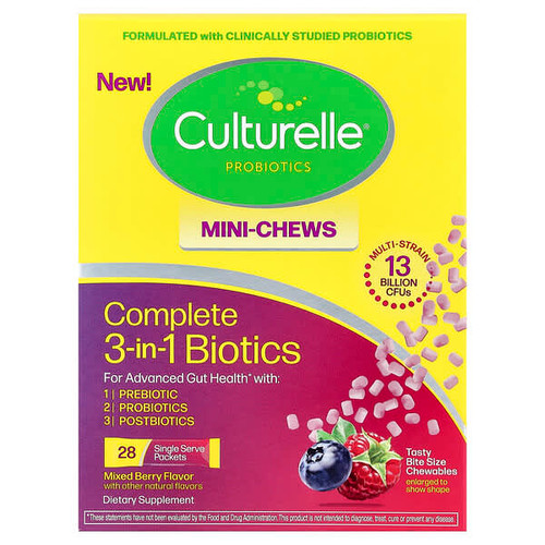 <img alt="Culturelle, Complete 3-in-1 Biotics, Mini Chews, Mixed Berry, 28 Single Serve Packets, 1.5 g (0.05 oz ) Each" title="Culturelle, Complete 3-in-1 Biotics, Mini Chews, Mixed Berry, 28 Single Serve Packets, 1.5 g (0.05 oz ) Each,049100402017"