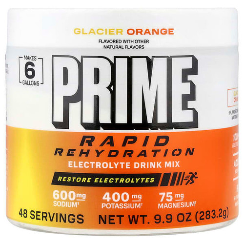 <img alt="Prime Hydration, Rapid Rehydration, Electrolyte Drink Mix, Glacier Orange, 9.9 oz (283.2 g)" title="Prime Hydration, Rapid Rehydration, Electrolyte Drink Mix, Glacier Orange, 9.9 oz (283.2 g),810116129669"
