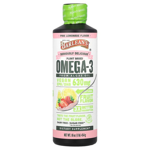 <img alt="Barleans, Seriously Delicious, Plant Based Omega-3 From Algae Oil, Pink Lemonade, 630 mg, 16 oz (454 g)" title="Barleans, Seriously Delicious, Plant Based Omega-3 From Algae Oil, Pink Lemonade, 630 mg, 16 oz (454 g),705875802222"