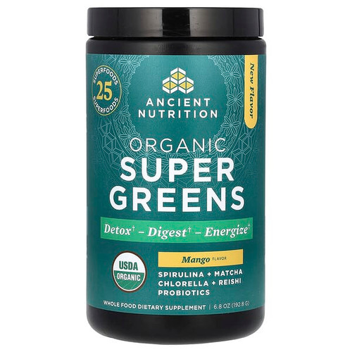 <img alt="Ancient Nutrition, Organic SuperGreens, Mango, 6.8 oz (192.8 g)" title="Ancient Nutrition, Organic SuperGreens, Mango, 6.8 oz (192.8 g),816401027221"