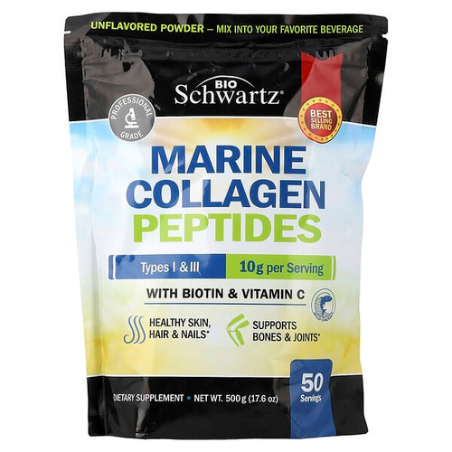<img alt="BioSchwartz, Marine Collagen Peptides Powder, Types I & III, With Biotin & Vitamin C, Unflavored, 17.6 oz (500 g)" title="BioSchwartz, Marine Collagen Peptides Powder, Types I & III, With Biotin & Vitamin C, Unflavored, 17.6 oz (500 g),810056431709"