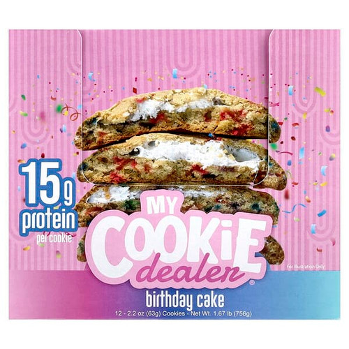 <img alt="My Cookie Dealer Protein, Protein Cookie, Birthday Cake, 12 Cookies, 2.2 oz (63 g) Each" title="My Cookie Dealer Protein, Protein Cookie, Birthday Cake, 12 Cookies, 2.2 oz (63 g) Each,850069104290"