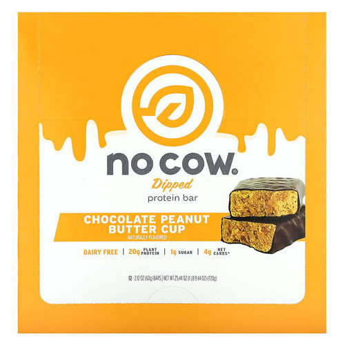 <img alt="No Cow, Dipped Protein Bar, Chocolate Peanut Butter Cup, 12 Bars, 2.12 oz (60 g) Each" title="No Cow, Dipped Protein Bar, Chocolate Peanut Butter Cup, 12 Bars, 2.12 oz (60 g) Each,852346005993"