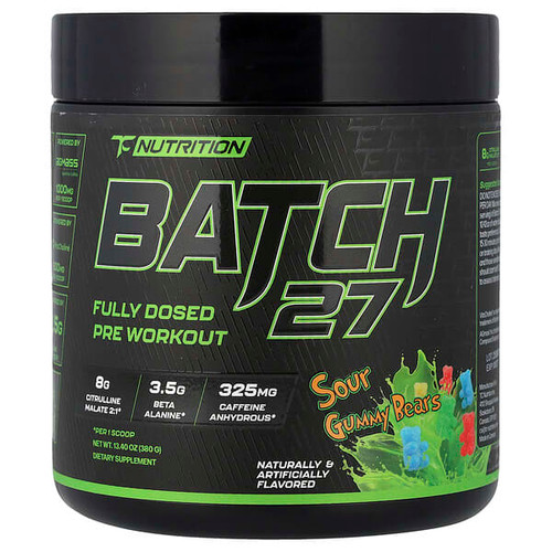<img alt="TC Nutrition, Batch 27, Fully Dosed Pre Workout, Sour Gummy Bears, 13.4 oz (380 g)" title="TC Nutrition, Batch 27, Fully Dosed Pre Workout, Sour Gummy Bears, 13.4 oz (380 g),858286002023"