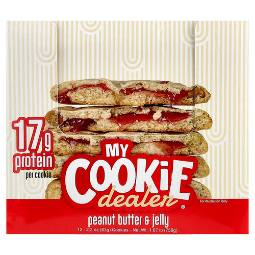 <img alt="My Cookie Dealer Protein, Protein Cookie, Peanut Butter & Jelly, 12 Cookies, 2.2 oz (63 g) Each" title="My Cookie Dealer Protein, Protein Cookie, Peanut Butter & Jelly, 12 Cookies, 2.2 oz (63 g) Each,850069104559"