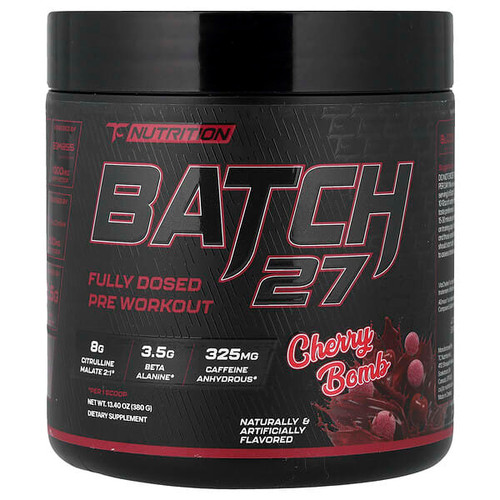 <img alt="TC Nutrition, Batch 27, Fully Dosed Pre Workout, Cherry Bomb, 13.4 oz (380 g)" title="TC Nutrition, Batch 27, Fully Dosed Pre Workout, Cherry Bomb, 13.4 oz (380 g),858286002047"