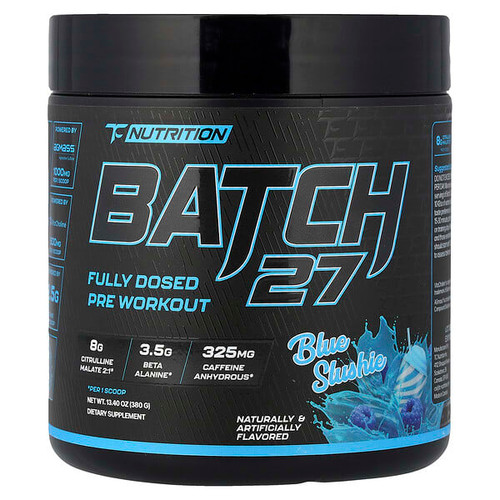 <img alt="TC Nutrition, Batch 27, Fully Dosed Pre Workout, Blue Slushie, 13.4 oz (380 g)" title="TC Nutrition, Batch 27, Fully Dosed Pre Workout, Blue Slushie, 13.4 oz (380 g),858286002030"