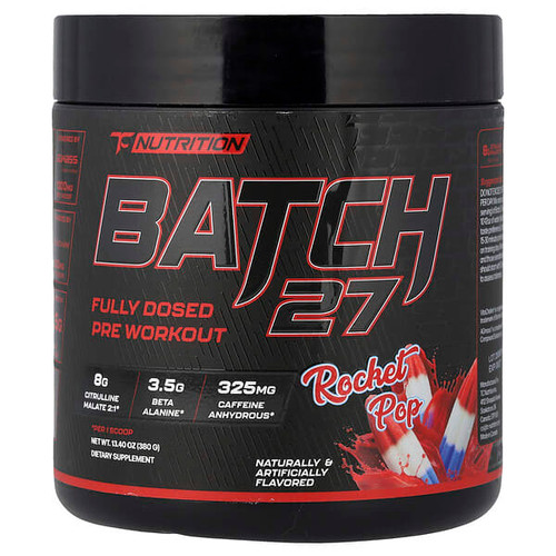 <img alt="TC Nutrition, Batch 27, Fully Dosed Pre Workout, Rocket Pop, 13.4 oz (380 g)" title="TC Nutrition, Batch 27, Fully Dosed Pre Workout, Rocket Pop, 13.4 oz (380 g),858286002009"